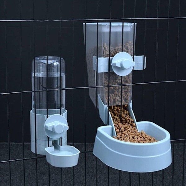 Kanin Vandautomat, Hængende Vanddispenser til Kæledyrsbur, Lille Dyr Hængende Automatisk Vandflaske Skål til Kat Kanin (Blå)