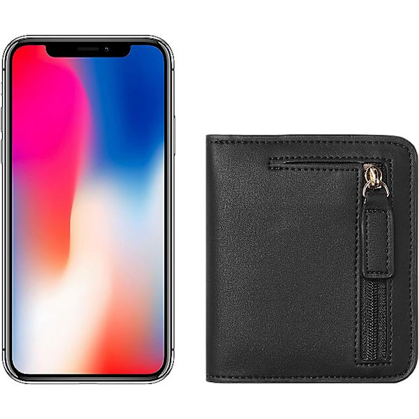 (Musta) RFID-lompakko naisille, pieni ja kompakti bifold-lompakko, luksusminilompakko naisille, jossa on ID-ikkuna
