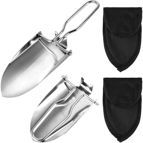 2 stk. sammenleggbar spade, hageredskaper, hagespade i rustfritt stål, hageomplantinger med 2 transportlommer, multifunksjonell sammenleggbar spa