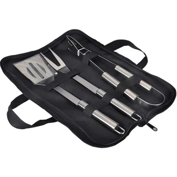 BBQ Grill Tool Set, Rustfritt Stål Grillutstyrsett med Bæreveske, Spatel, Tang og Gaffel BBQ Verktøy Tilbehør for BBQ Matlaging Utendørs