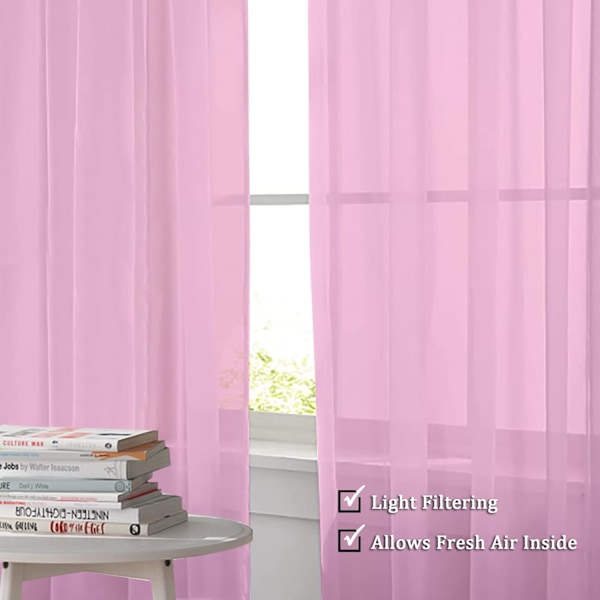 Pink Tyl Gardiner 213 cm Langt Sæt med 2, Tyl Hvide Gardiner til Stue/Soveværelse, Tyl Gardiner med Stanglomme, 2 Stykker, Hver 134 cm B x 213 cm L