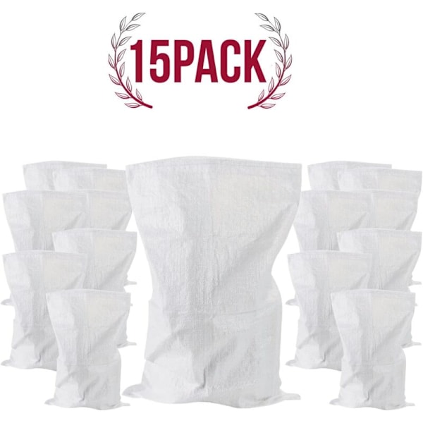 15 stycken 75-liters sopsäckar, 57 x 97 cm, 55 kg avfall av resistenta och återanvändbara växtområden och återanvändbara i vit vävd polypropen grus, sand, löv