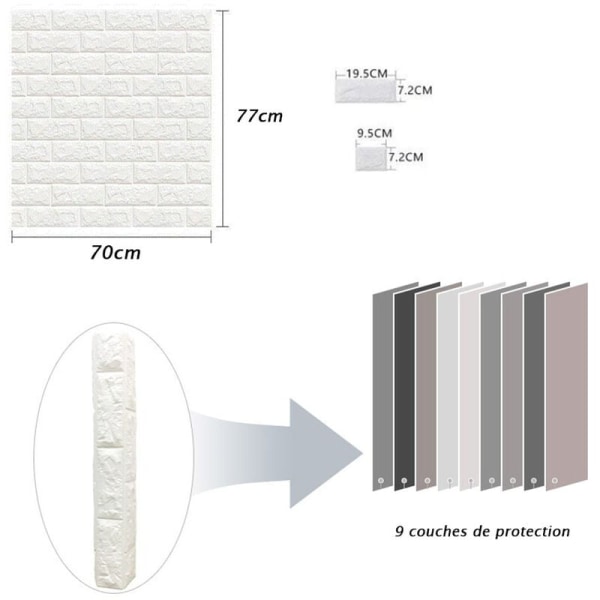 iDeko® 20 X 3D Tapet Simulering Sten Tegel DIY PE Skum DIY Självhäftande Vit 0,7*0,77 (M)