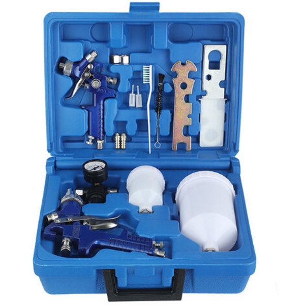 H827 + H2000 Spray Gun Set Verktøykasse Spray Maling Pistol Sett med 2
