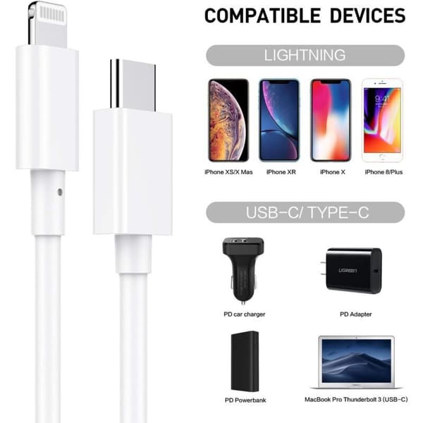 USB C till Lightning-kabel 2 meter Apple MFi-certifierad strömöverföring snabbladdningskabel för iPhone 12/12 Mini/12 Pro/12 Pro Max/11 Pro/11 Pro Max/