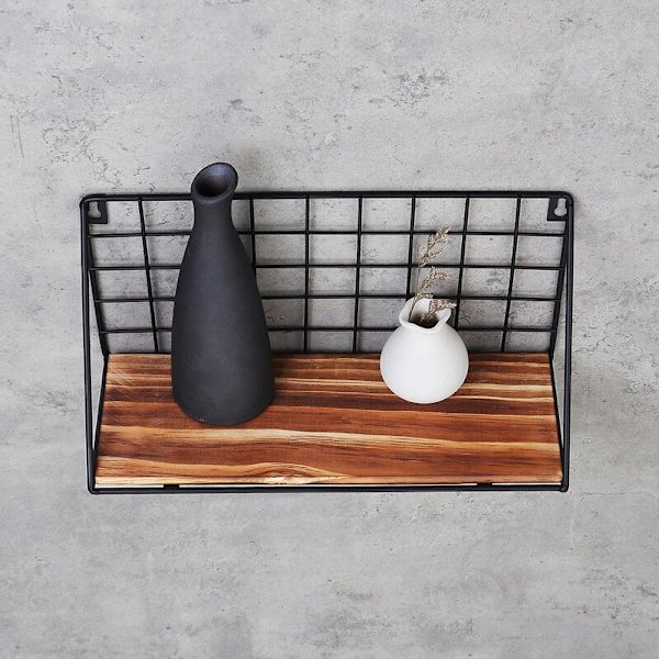 Trævægshylder til opbevaring (ingen hegn sort stor 45*14cm)