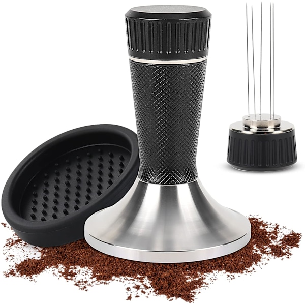 58,3 mm Kaffetamper, Rustfrit Stål Kaffe Presse, 2-i-1 Kaffetamper Nåle Dispenser, Espresso Tamper Køkken Tilbehør med Silikon Pude