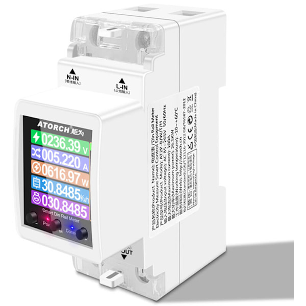 Enkelfaset intelligent strømmåler Tuya WiFi Digital Display 3 Elektriske tariffmoduser Installasjon på DIN-skinne 35 mm Applikasjon for Smarttelefon