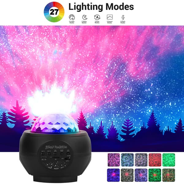 LED stjernehimmel projektor lyskæde, roterende bluetooth stjernehimmel lys, USB rød og grøn laserlys, søstjerne vandmønster lys (sort USB