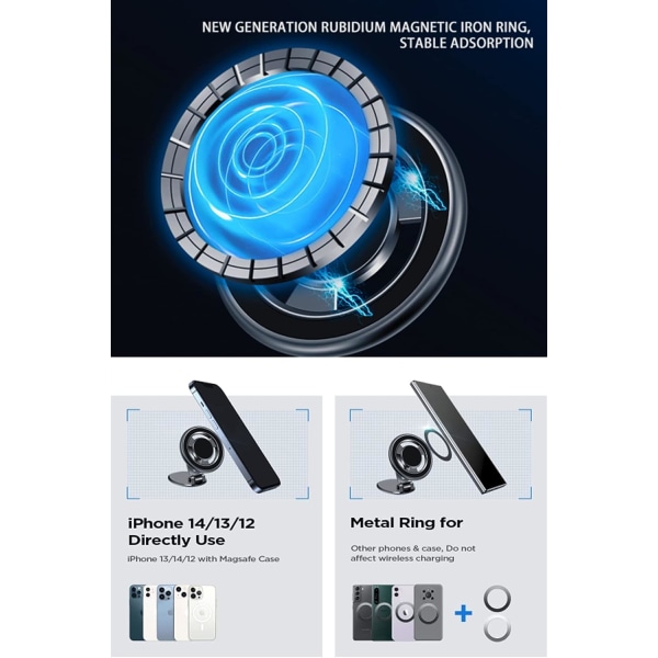 Magneettinen auton puhelinteline, kaikki metalliset auton kojelaudan puhelintelineet iPhone 14 13 12 Pro Max Plus -puhelimille