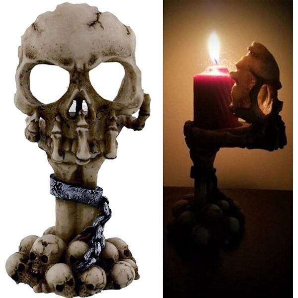 Spøkelseste lysestake - Halloween-dekorasjon skrekkhodeskalle lysestake - harpiks lysestake gotisk stil soverom stue hjemmedekorat