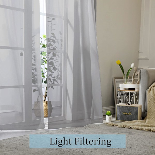 Skira grå gardiner 213 cm längd - Set om 2 (Varje panel 134 cm bred) - Skira gardiner med kanal för gardinstång för vardagsrum och sovrum