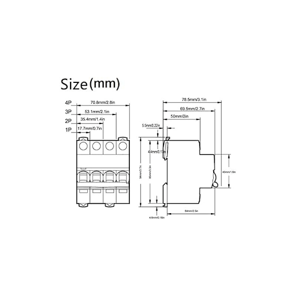 4P 400V AC miniatyrbrytare med luftbrytare, automatiskt överbelastnings- och kortslutningsskydd, 6KV brytförmåga (20A)