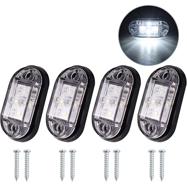 4x4LED Sidelys Front og Bak Klaringslys Vanntette LED Markørlys 12V 24V Universal for Tilhenger Varebil Caravan Lastebil Buss - Hvit