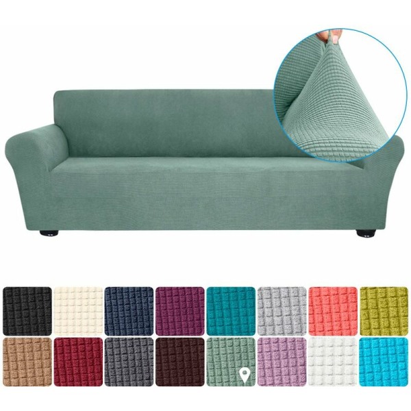 All-inclusive joustava paksuuntunut yksivärinen cover (teenvihreä, neljän istuttava sohva (sovellettavissa välillä 235-300cm))