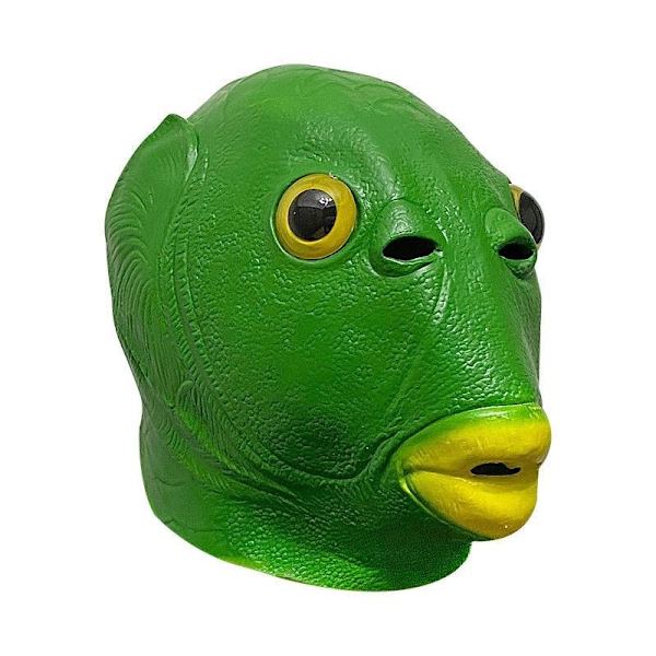 Grön huvud fisk huvudskydd mask söt konstig rolig sandskulptur fisk huvud monster grön