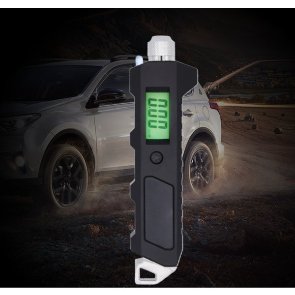 Digital dæktryksmåler, 230 PSI 4 indstillinger Heavy Duty bilcykel, med større baggrundslys LCD-lommelygte og anti-skrid, sort