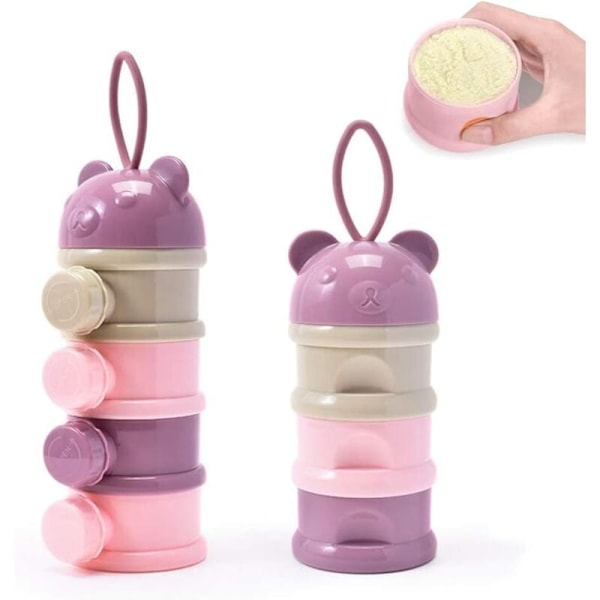 Bærbar melkepulverdispenser, 2 rom for melkepulveroppbevaring, sideåpning melkepulverboks, oppbevaringsboks for mat for reise og utendørs (V