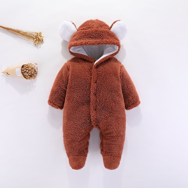 Nyfødt Baby Vinter Piger Drenge Tøj Varmt Dyr Bjørn Ører Overall Rompers Hættetrøje Jumpsuit