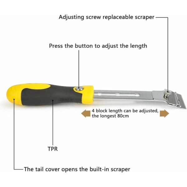 Betterlife Justerbar Skrape Fjerner Fliselim med 8 Utskiftbare Blad Metallisk + Mikrofiber, Vinduer/Speil/Gulvrengjøring/Inntrekkbar Vindus S