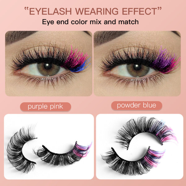 Fargerike og tette falske øyevipper (7 farger) Naturlige 3D-vipper Cat eye-form Mink-lignende vipper Fluffy stripe