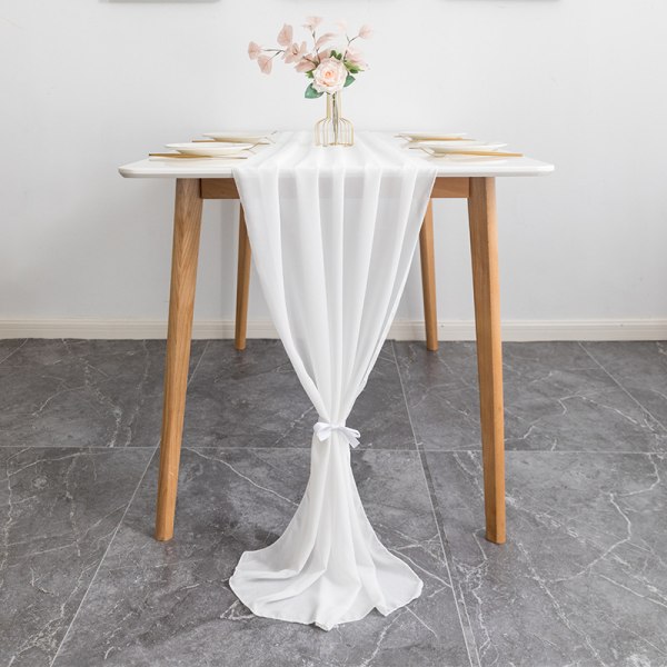 Bordslöpare för bröllopsdekoration, födelsedag, bröllop, bordsdekoration, 305 x 72 cm, chiffong, vit