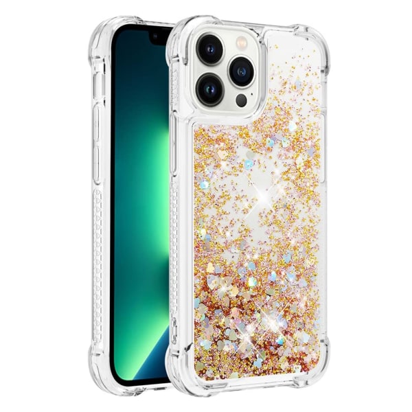 iPhone 14 Pro Max Glitter-telefondeksel, fire hjørner støtsikker kvikksand silikon støtsikker deksel (gull)