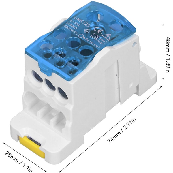 Kopplingsdosa på DIN-skena Universal elektrisk kopplingsplint Anslutningsdosa 690 V 125 A Blå