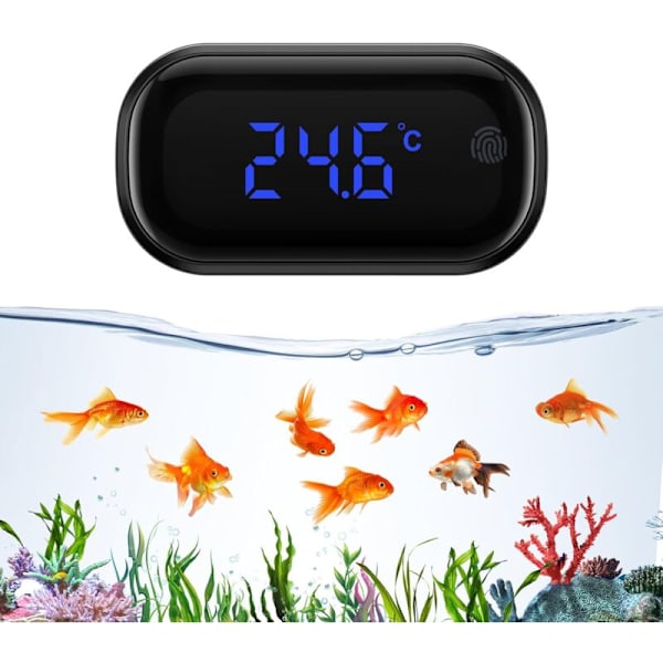 Digital akvarietermometer, hög noggrannhet ±0,5°C akvarietermometer, trådlös termometer med klistermärke och touchknappar för tropiska och marina akvarier
