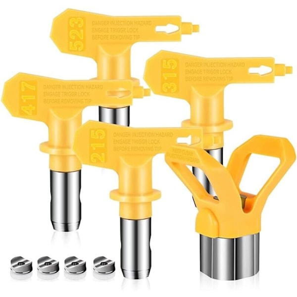 5-Pack Vändbara Färgsprutmunstycken med Munstycksskydd, Distansanordning och Sprutdelar (215 315 417 523), Gul