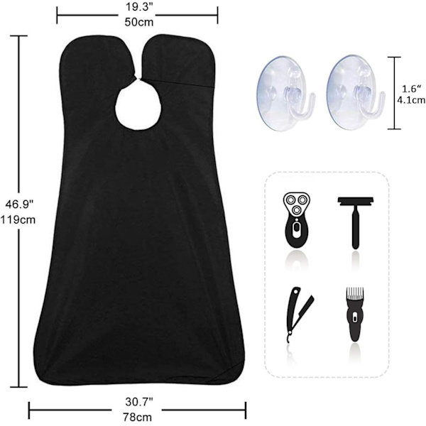 Skäggförkläde, Rakningskappa, Vattentät, Groomingduk, Icke-klibbig, med 2 Sugkoppar, Perfekt Present till Män
