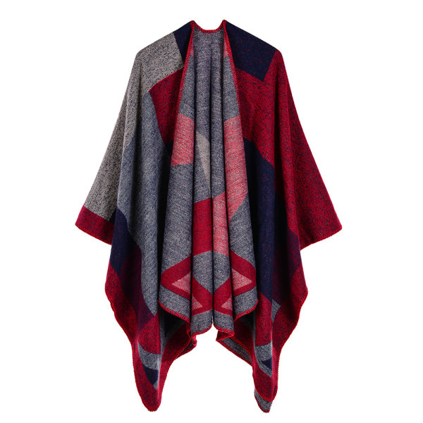 Diamond jacquard women's winter scarf plush shawl, warm shawl cape