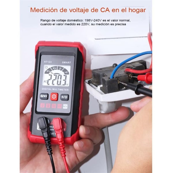 Digital multimeter, multifunktionell voltmeter 2000 punkter, AC- och DC-spänningsmätning, resistans, kontinuitet, NCV, detektering av neutral och under t