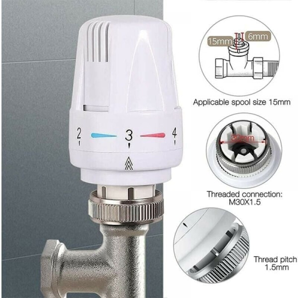 Pakke med 4 termostathoder, M 30 x 1.5 Radiatorventil erstatningshode, radiator termostatkran