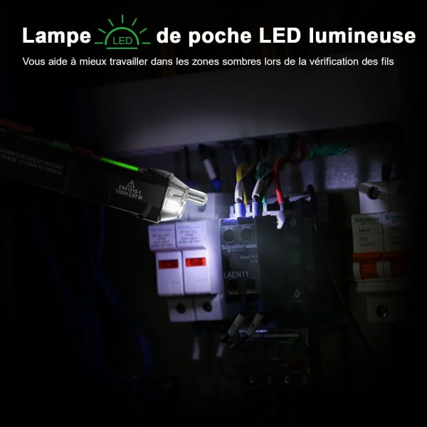 12V/48V-1000V Dobbelt Følsomhed Berøringsfri Spændingstester LCD Display Live/Neutral Test Lommelygte Lydalarm
