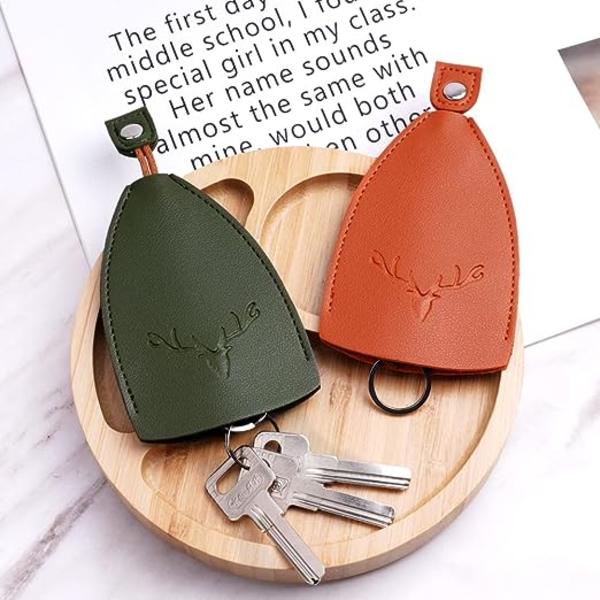 2-pack (orange + grön), lädernyckelhållare, stor kapacitet vattentät PU-läder bärbar nyckelbricka - inte lätt att falla av och skydda nycklar.