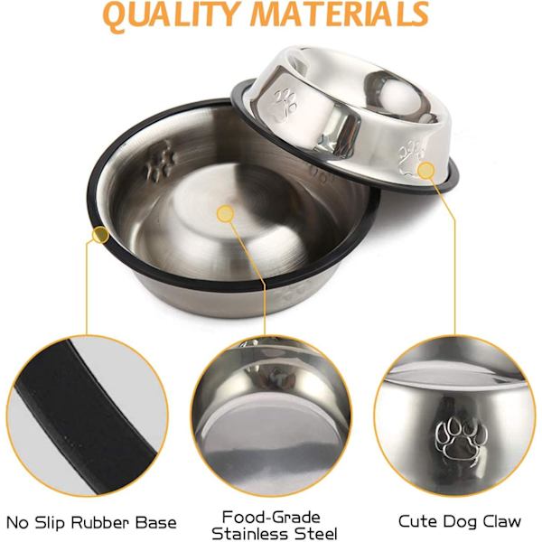 Bols Chat Alimentaire en Acier Antidérapantes avec Base en Caoutchouc, Gamelles d'eau pour Animaux de Compagnie de Petite Taille, 2 Gamelles, 18cm