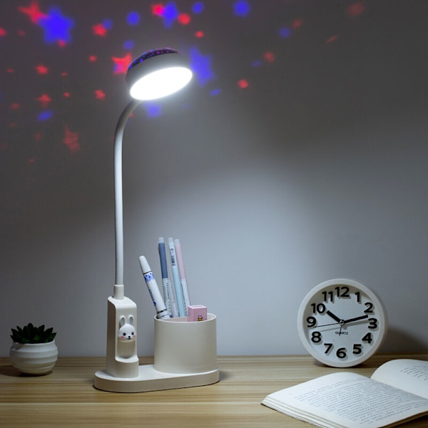Skrivebordslampe, studielampe med automatisk farveskiftende sengebords penholder, dæmpbar genopladelig LED læselampe til børn (Pink)