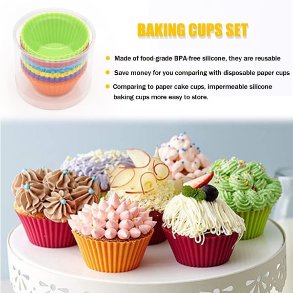 24-pakning med gjenbrukbare muffinsformer: Laget av 100 % matkvalitet silikon, BPA-fri og luktfri, ideell for å bake muffins, cupcakes, pudding, terte, brød, mousse, gelé, konditioneringsmat og mer.