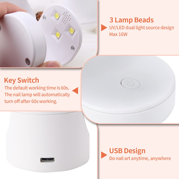 Nagelkonst UV-lampa, Mini UV LED-nagelkonstlampa, Bärbar nagelkonstork för gelnaglar, Snabbtorkande nagelkonstlampa Konstverktyg för resor eller hem-DIY