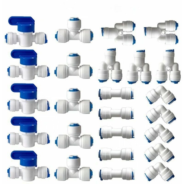 Vannfilter osmose kobling, 1/4 \"rett tilkobling (6mm) Pushfit for vannfilterslange, koblinger for kjøleskapsrør (kombinert tappetype y + t + i