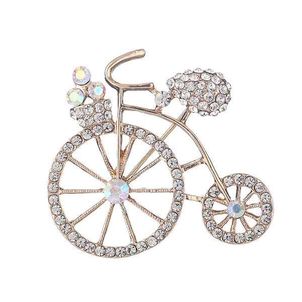 Retro Klar Krystal Cykel Brosche i Guld