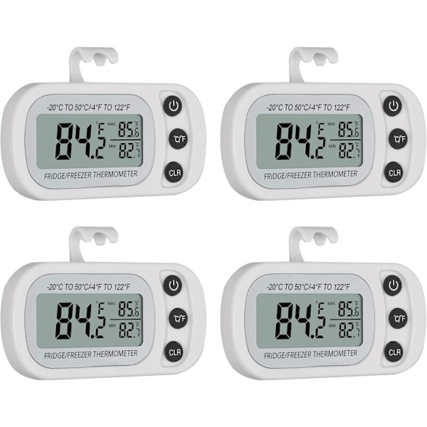 4-pakning IPX3 Vanntett Digitalt Termometer med LCD-Skjerm, Maks/Min Registreringsfunksjon, Trådløst Kjøleskapstermometer for Kjøleskap, Hjem, Kjøkken