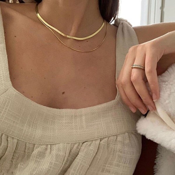 Gold/Silver Snake Chain Necklace Herringbone Necklace Gold Choker Necklace Women Girls Gift Jewelry 1.5/3/5 mm (W) 14"/16" (L)