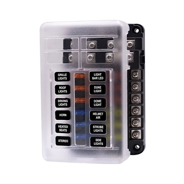 6/12 Vejs sikringsboks 12V, sikringsdør Sikring med 16 sikringer 6 LED LED låg Beskyttelseslåg til 12V/24V SUV Lastbil Marinebil (12 baner)