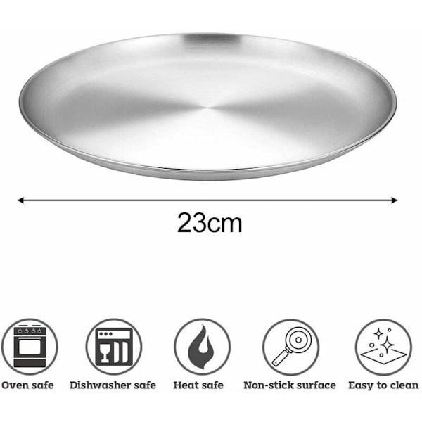 Pizzafade i rustfrit stål (23 cm Sølv), Rund pizza diameter, robust og lugtfri tallerken