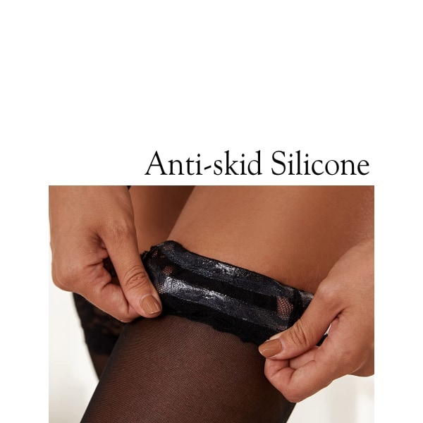 Kvinnors spets överdel Lår Höga genomskinliga strumpor Anti-sladd silikon Ultra skimrande Strumpbyxor