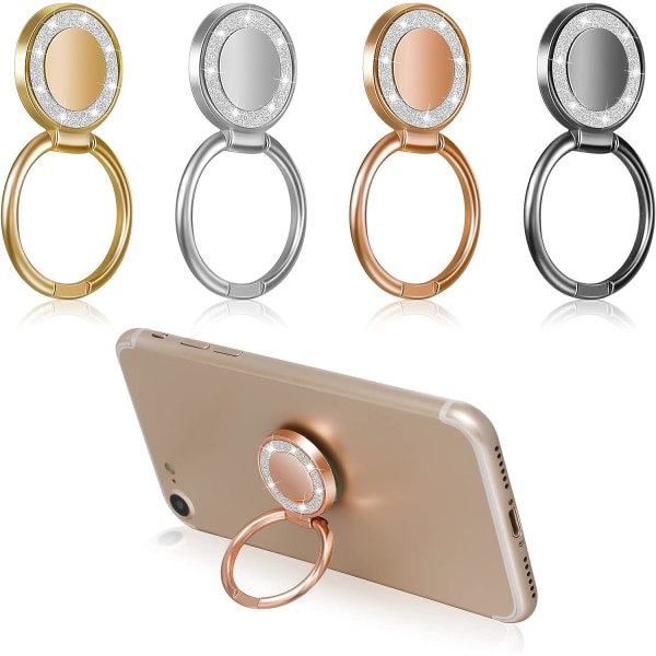 4 stykker ring telefonholder, metal telefon ring holder Glitter telefon holder Universal stander til iPhone Samsung Huawei LG etc Næsten alle mobiltelefoner