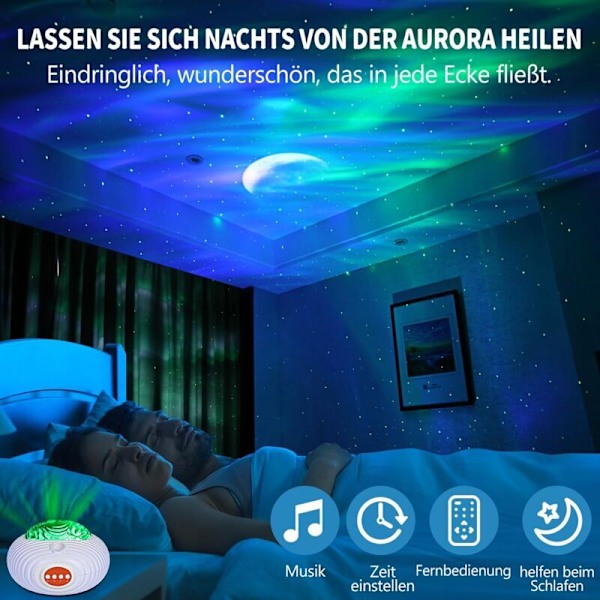 Stjernehimmelprojektor, dobbel effektlampe, galakse Aurores Boreales og Melkeveien stjerneprojektor med Bluetooth-høyttaler, fjernkontroll og timer for c