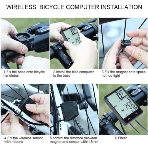 （ 7,8 x 5 cm，Hvidt lys）Trådløs LCD-display cykelcomputer Vandtæt skridttæller speedometer Auto hukommelse Temperaturmåling